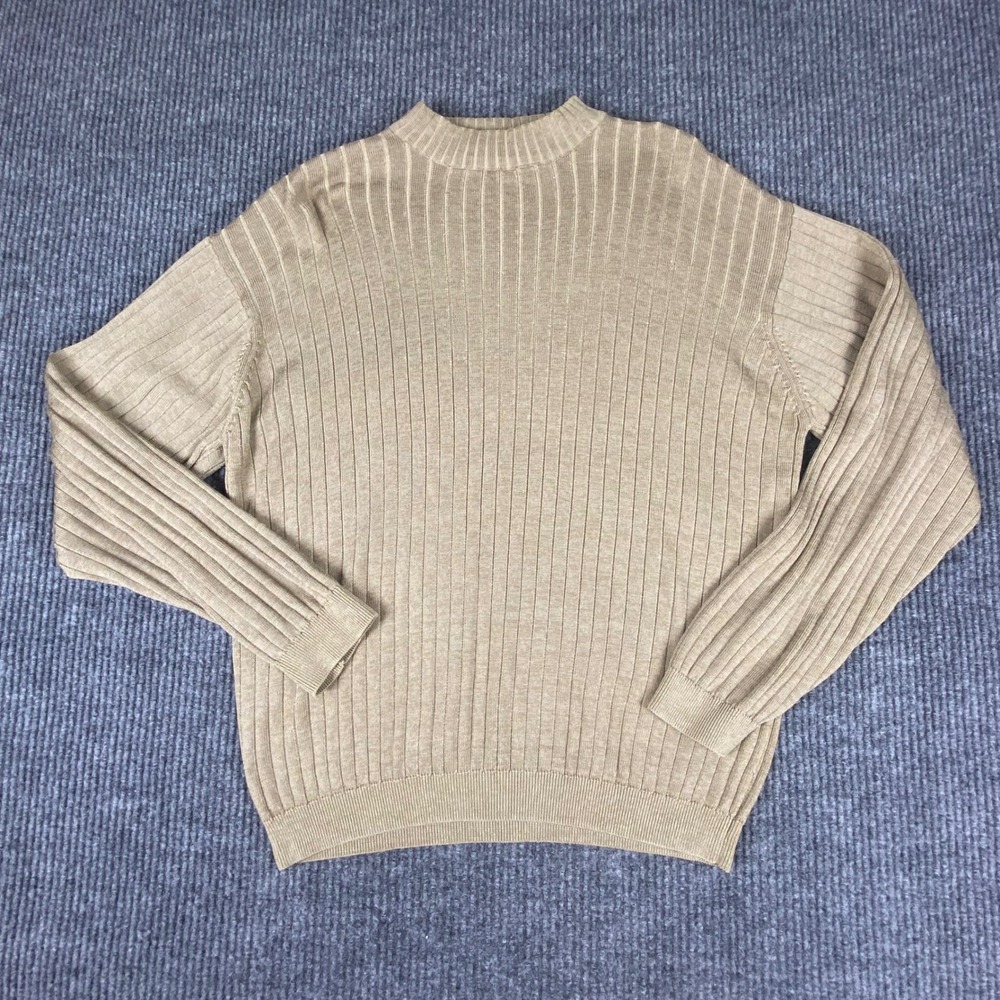 Pronto Uomo Sweater Mens Medium Tan Ribbed Knit Mock Neck Vintage Minimalist